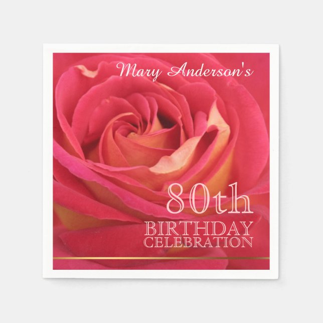 Blossoming Rose 80th Birthday Celebration Party PN Napkins (Front)