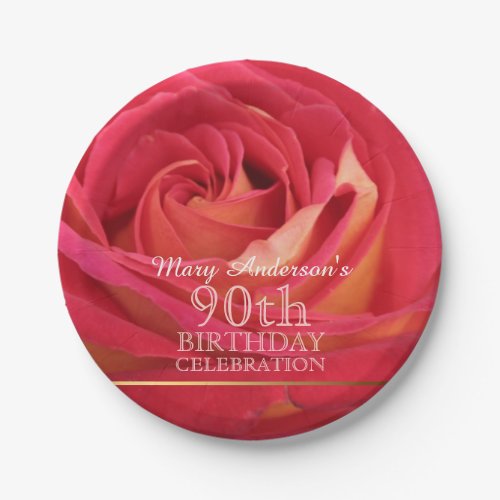 Blossoming Rose 90th Birthday Celebration Party PP Paper Plates