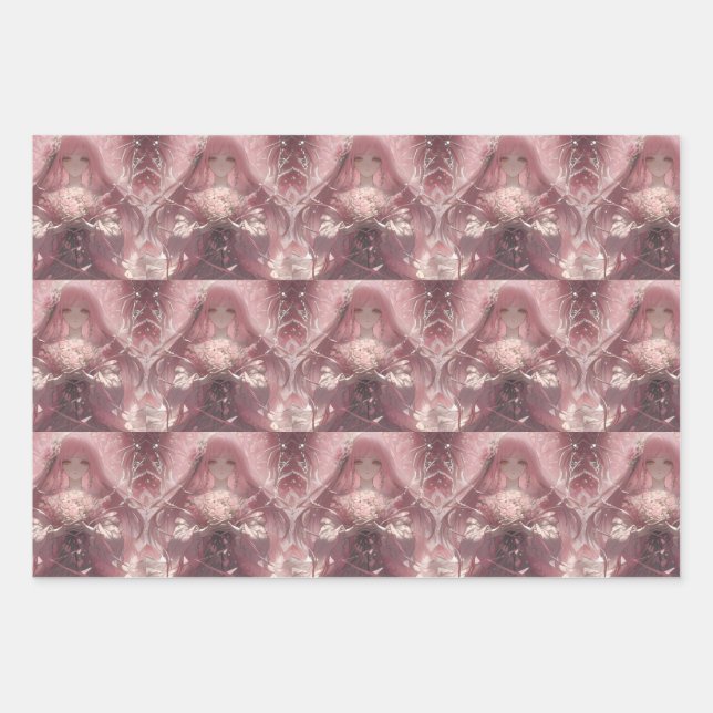 Blossoming Serenity Ethereal Pink Fantasy Art Wrapping Paper Sheets (Front 2)
