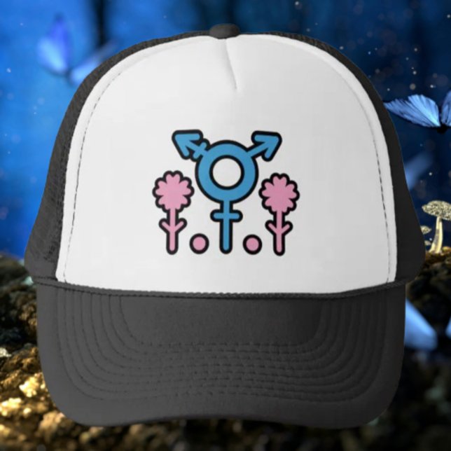 Blossoming Trans Pride Symbol Trucker Hat (Creator Uploaded)