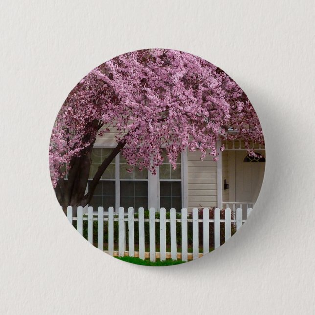 Blossoming Tree in the Suburbs Pinback Button (Front)