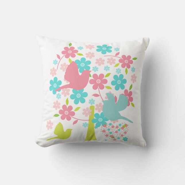Blossoming Tree With Birds Pillow (Front)