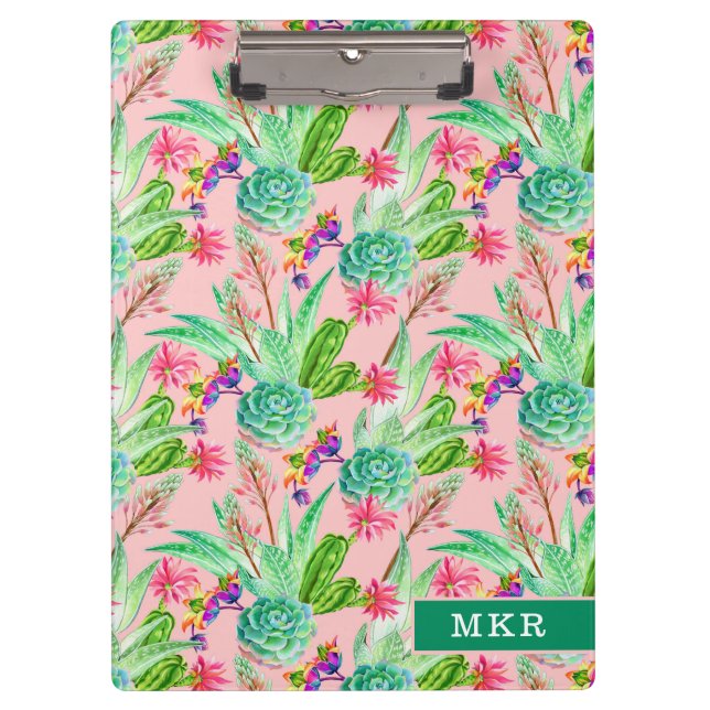 Blossoming Watercolor Succulents Pattern Clipboard (Front)