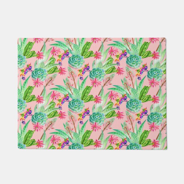 Blossoming Watercolor Succulents Pattern Doormat (Front)
