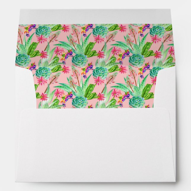 Blossoming Watercolor Succulents Pattern Envelope (Back (Bottom))