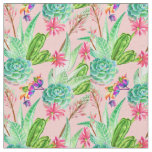 Blossoming Watercolor Succulents Pattern Fabric