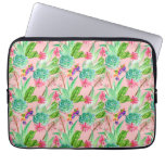 Blossoming Watercolor Succulents Pattern Laptop Sleeve