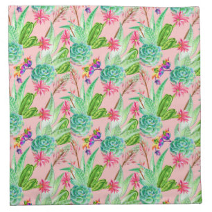Blossoming Watercolor Succulents Pattern Napkin