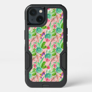 Blossoming Watercolor Succulents Pattern iPhone 13 Case