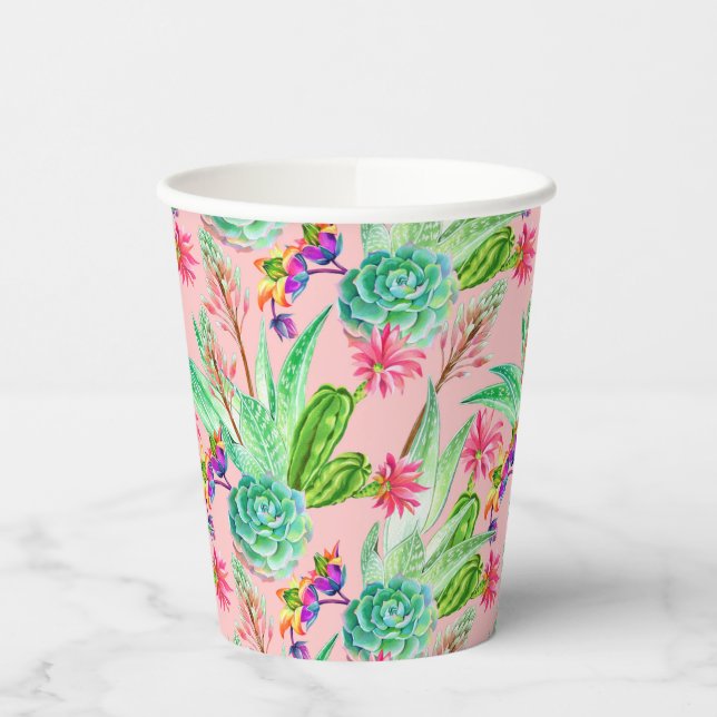 Blossoming Watercolor Succulents Pattern Paper Cups (Left)