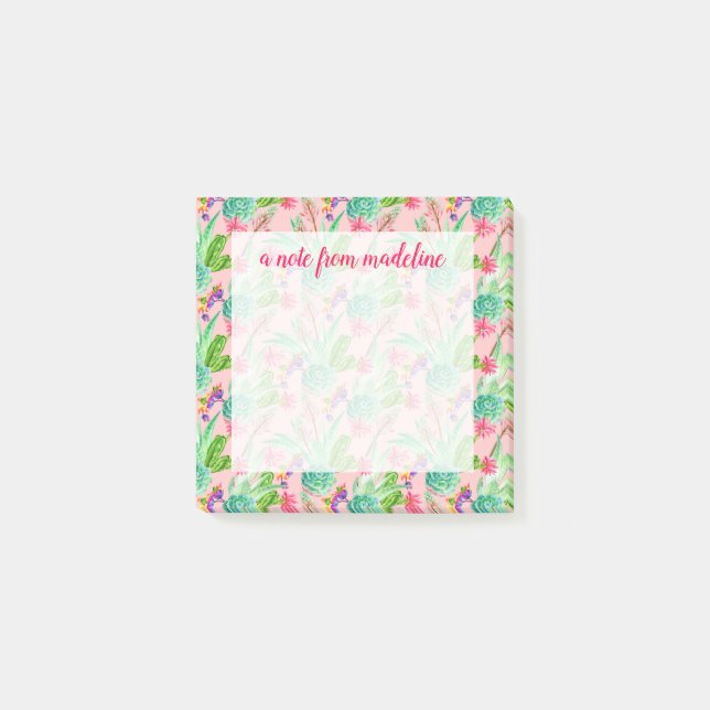 Blossoming Watercolor Succulents Pattern Post-it Notes (Front)