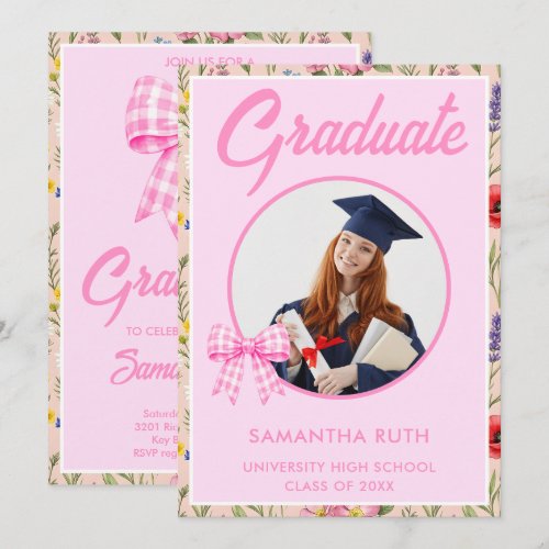 Blossoming Wildflower Graduation Photo Invitation