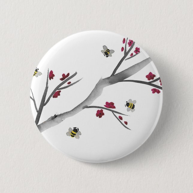 Blossoms and Bees Pinback Button (Front)