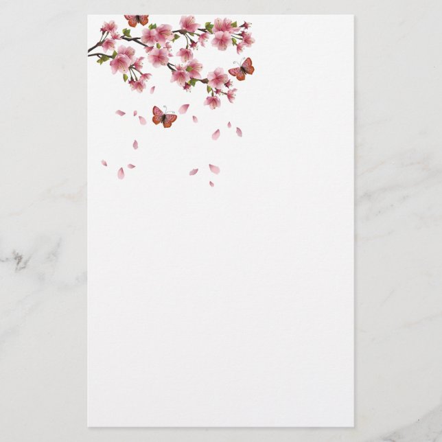 Blossoms and butterflies stationery (Front)