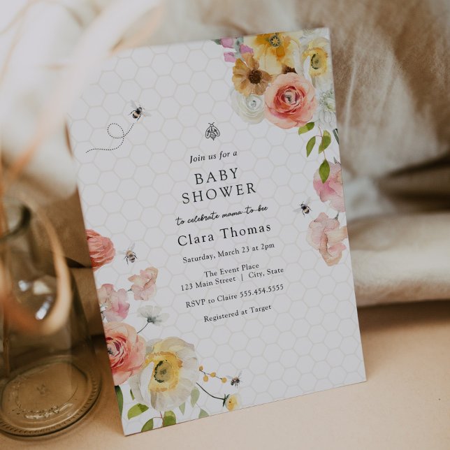 Blossoms and Honey Bee Baby Shower Invitation (Creator Uploaded)