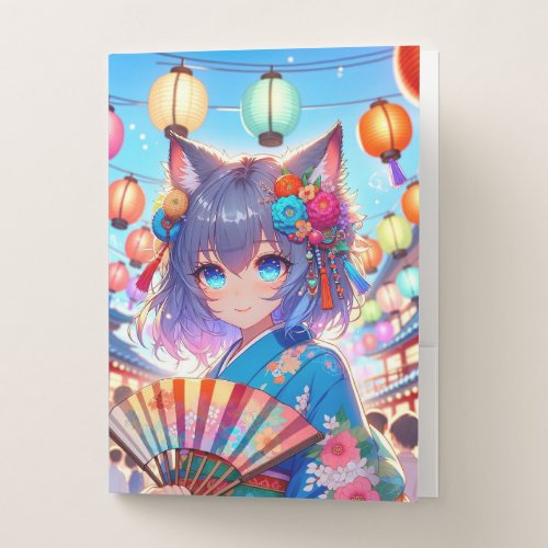 Blossoms and Lanterns Anime Catgirl Festival Pocket Folder