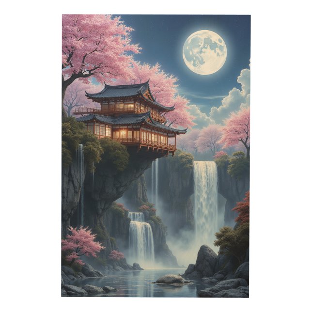 Blossoms and Moonlit Waters Wood Wall Art (Front)