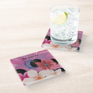 Blossoms and Vinyl  Glass Coaster