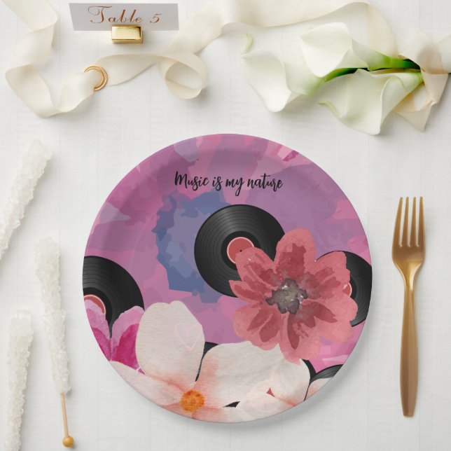 Blossoms and Vinyl  Paper Plates (Wedding)
