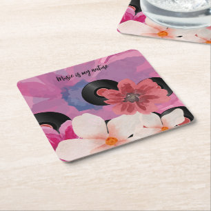 Blossoms and Vinyl  Square Paper Coaster