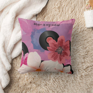Blossoms and Vinyl  Throw Pillow