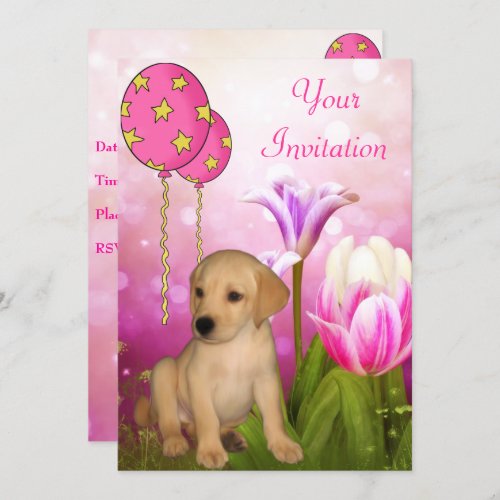 Blossoms Balloons  Labrador Puppy Event Invitation