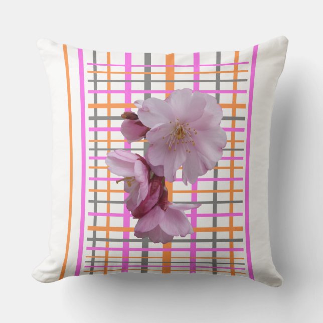 Blossoms Checkered Pattern Cust. Throw Pillow (Front)