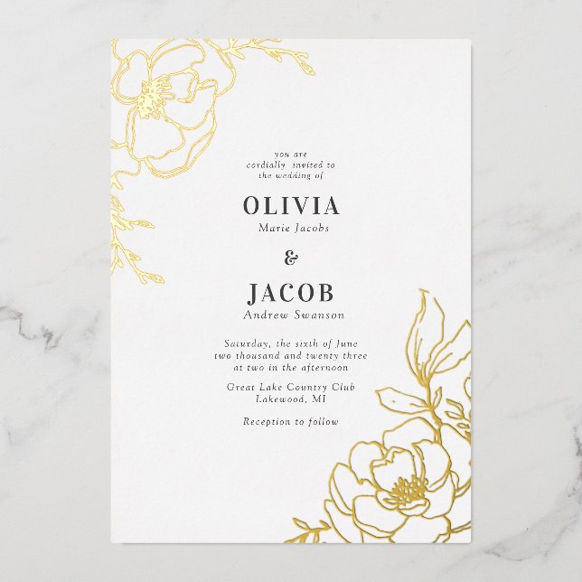 Blossoms Floral Wedding Design Invitation Foil Invitation (Front)