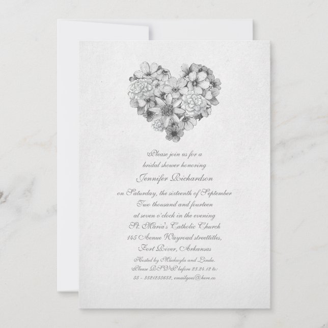 blossoms flowers heart vintage bridal shower invitation (Front)