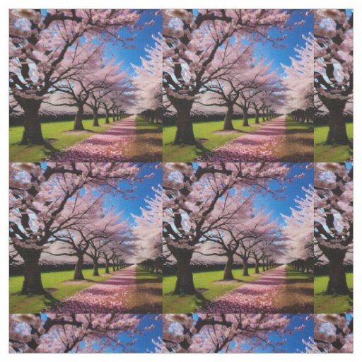 "Blossoms in Bloom: Rows of Cherry Trees in Spring Fabric