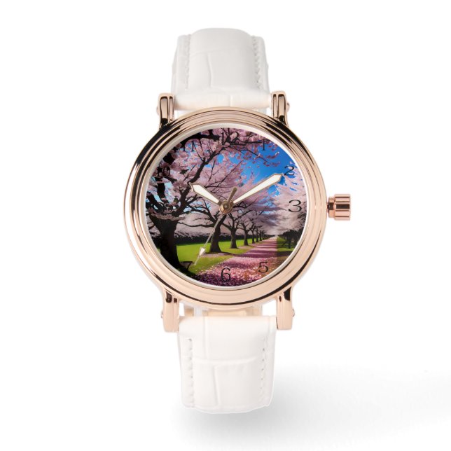 "Blossoms in Bloom: Rows of Cherry Trees in Spring Watch (Front)