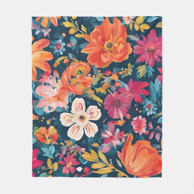 Blossoms of Hope: Vibrant Floral Graphic Art  Fleece Blanket (Front)
