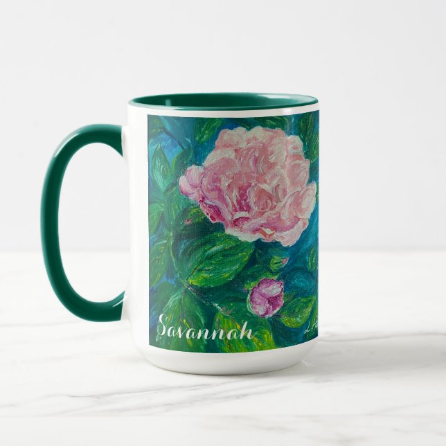 "Blossoms of Love" Personalized Rose Mug (Left)