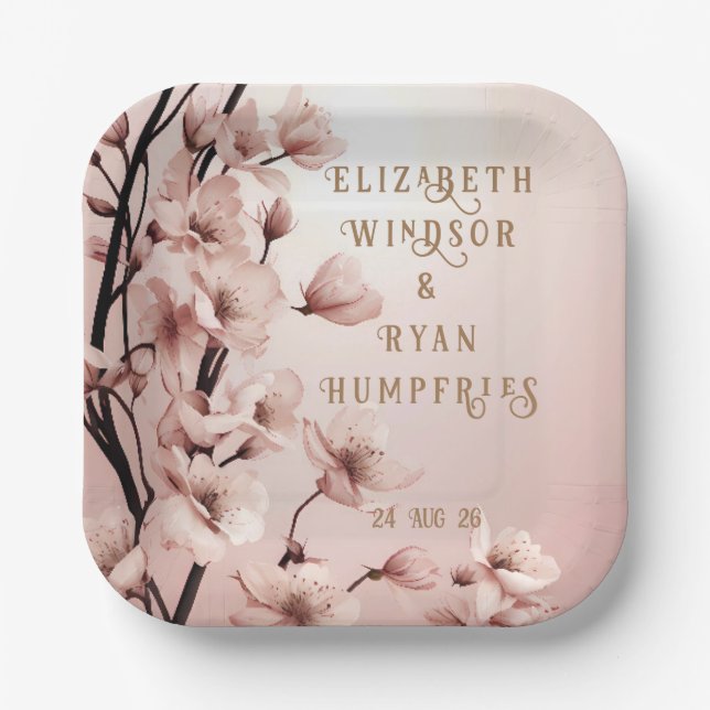 Blossoms of Love" Wedding Invitation Collection Paper Plates (Front)