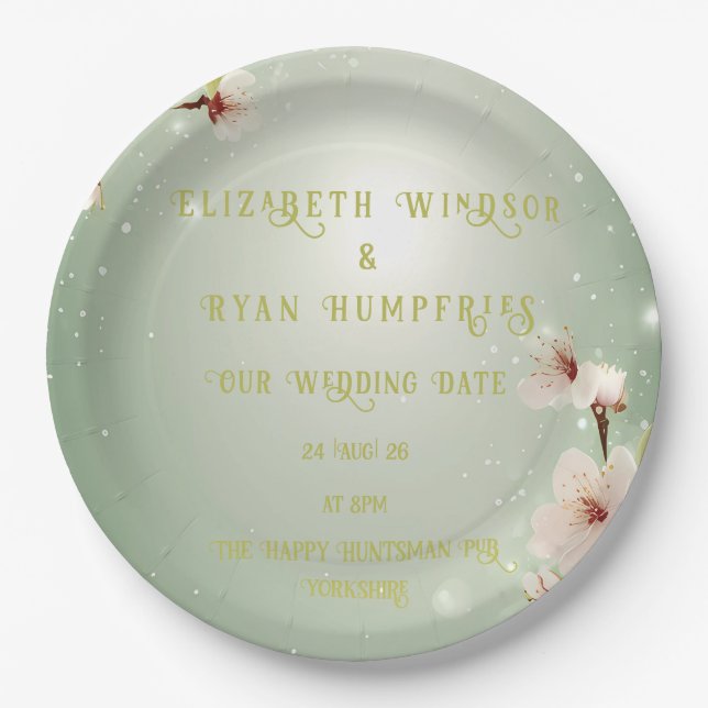 Blossoms of Love" Wedding Invitation Collection Paper Plates (Front)