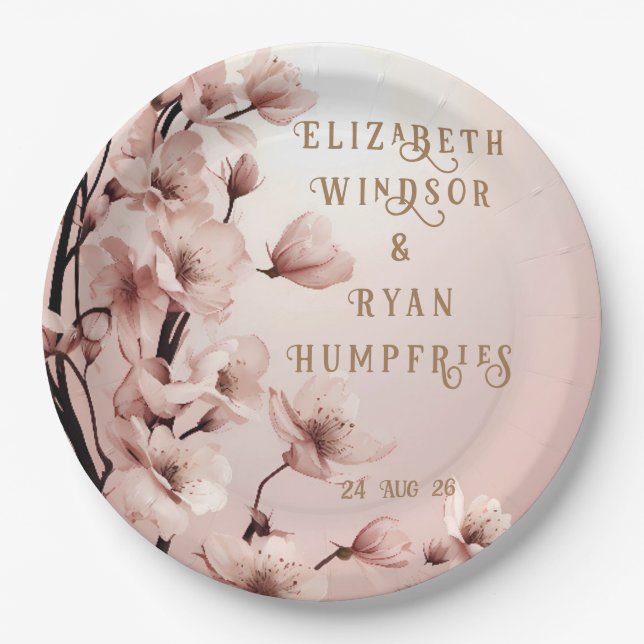 Blossoms of Love" Wedding Invitation Collection Paper Plates (Front)