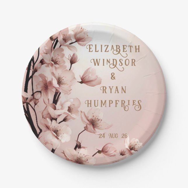 Blossoms of Love" Wedding Invitation Collection Paper Plates (Front)