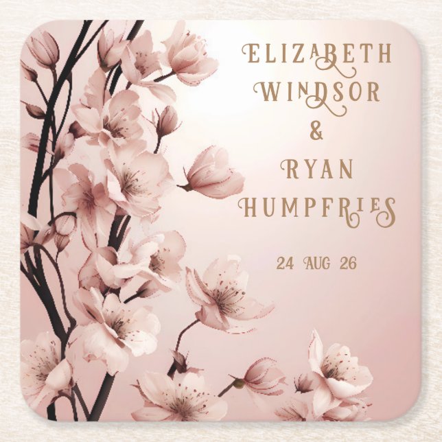 Blossoms of Love" Wedding Invitation Collection Square Paper Coaster (Front)