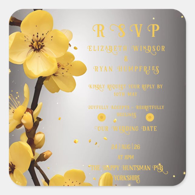 Blossoms of Love" Wedding Invitation Collection Square Sticker (Front)