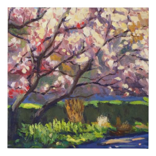 Blossoms on Apple Trees with Vivid Purples  Reds Faux Canvas Print