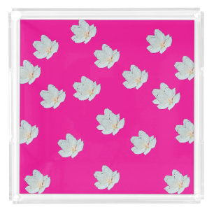 Blossoms On Hot Pink Acrylic Serving Tray