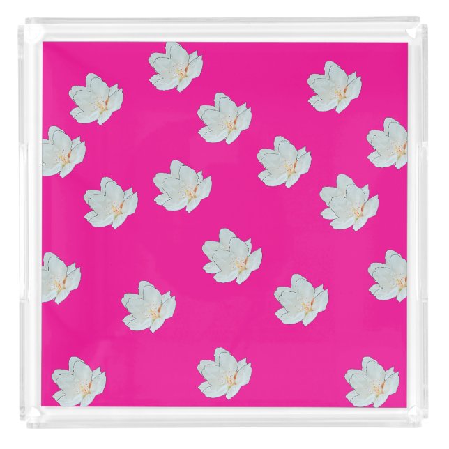 Blossoms On Hot Pink Acrylic Serving Tray (Front)