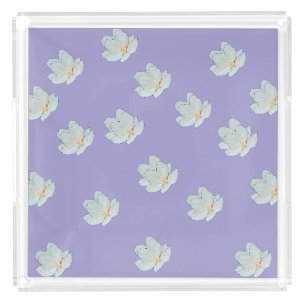 Blossoms On Lavender Acrylic Serving Tray