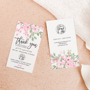 Blossoms pink floral logo order thank you business card