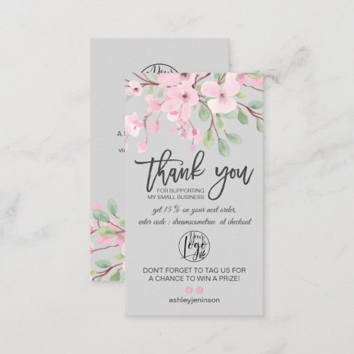 Blossoms pink floral logo order thank you business card