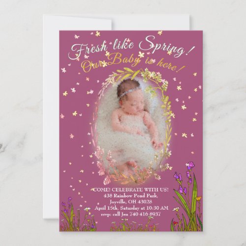 Blossoms Shower Fresh Like Spring Burgundy Floral  Invitation