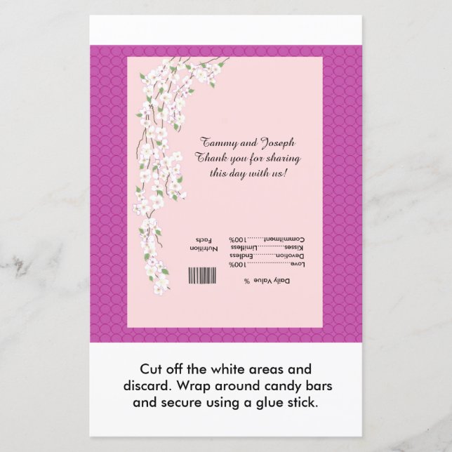 Blossoms Wedding Candy Bar Wrapper (Front)