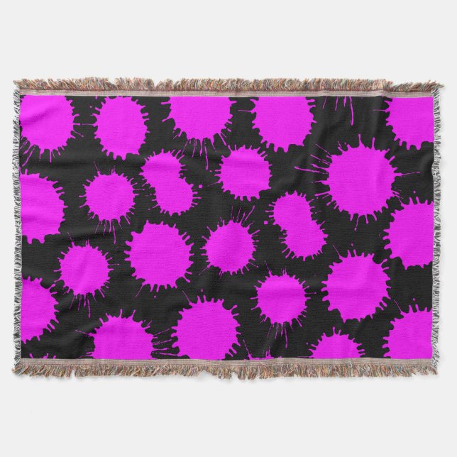 Blot Pattern - Magenta on Black Throw Blanket (Front)