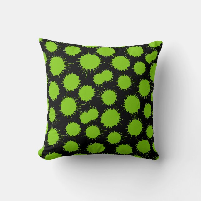 Blot Pattern - Martian Green on Black Throw Pillow (Front)