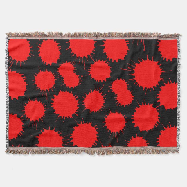 Blot Pattern - Red on Black Throw Blanket (Front)